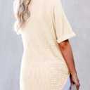 Astylish Women Waffle Knit Tops Henley Shirts Long Sleeve V Neck Solid Color Casual Tunic (L)