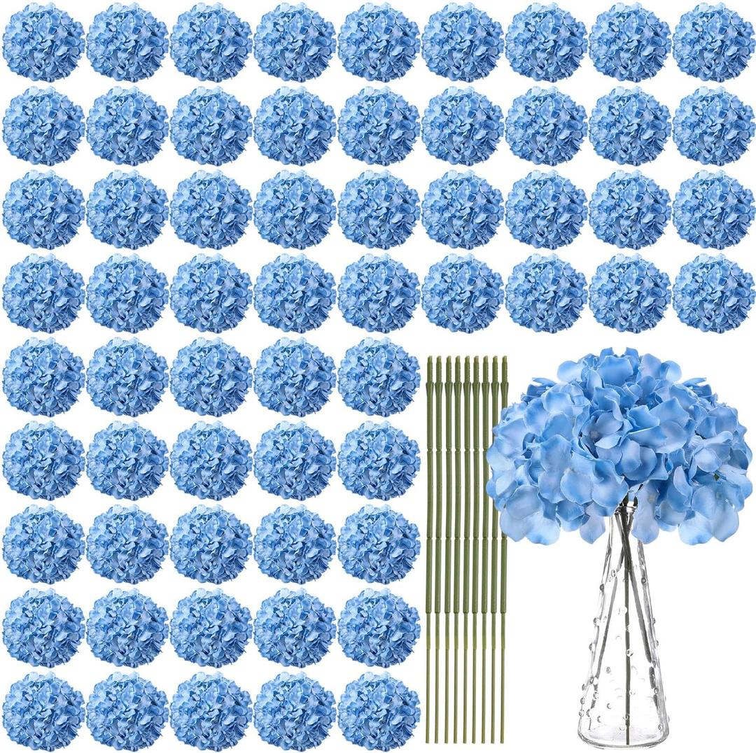 Yunsailing 100 Pcs Artificial Hydrangea Flowers Hydrangea Flower Heads with Stems Silk Faux Flowers for Wedding Centerpiece Fake Bouquet Home Indoor Garden Party Decoration (Sky Blue)