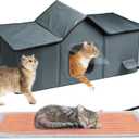 Weatherproof Heated Cat Houses for Outdoor Cats - Insulated Cat Shelter for Winter with Thermostatic Heating Pad and Escape Door, Warm Outside Pet House Gift for 3-4 Feral Cats (X-Large)