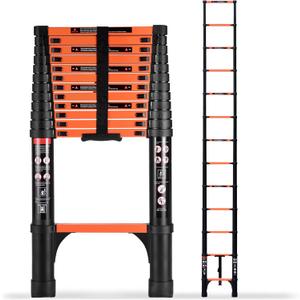 16.5 FT Telescoping Ladder, Aluminum Extension Ladder, 330 lbs Load Capacity, Multi-Purpose Collapsible Ladder for Home and Work; Orange
