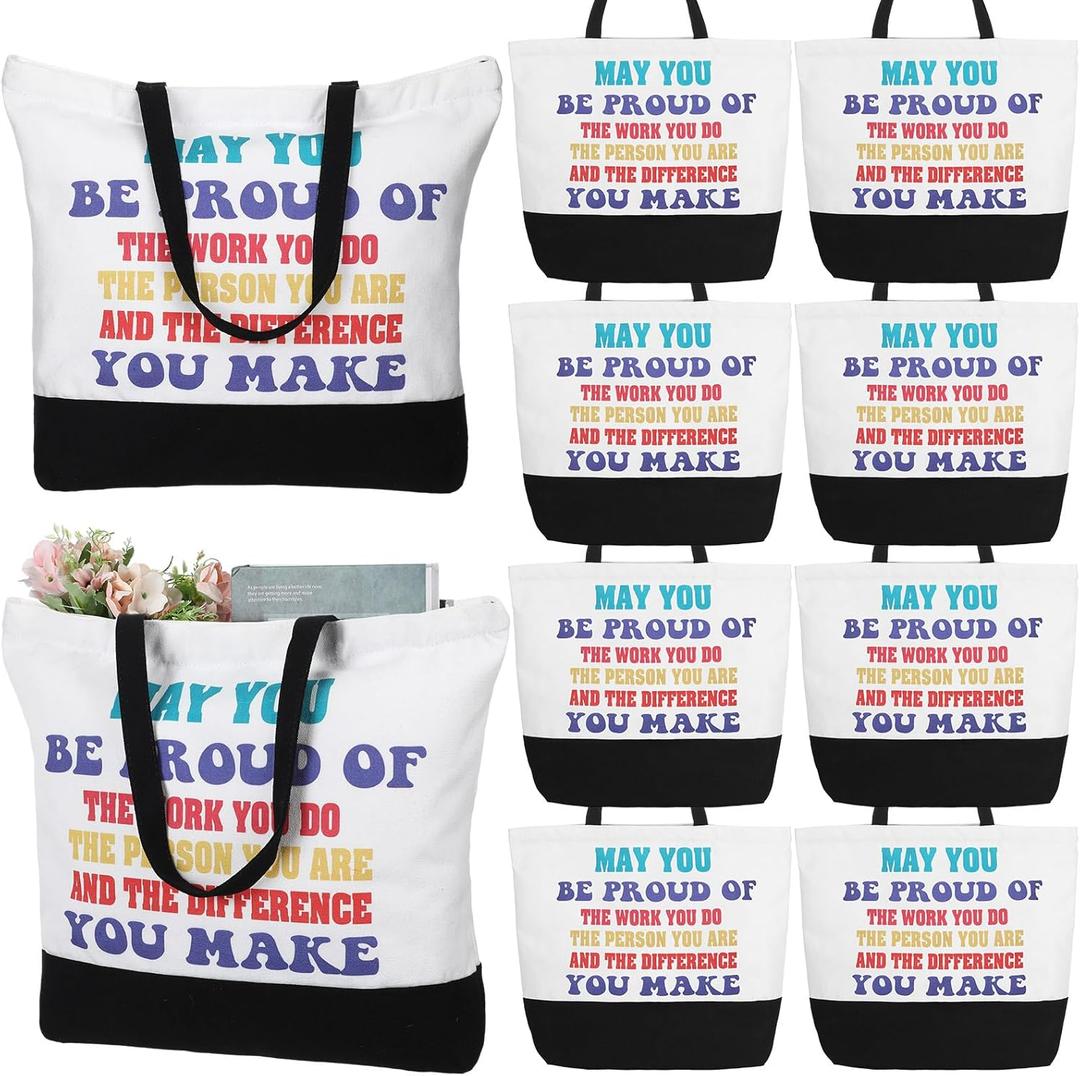 Silkfly 10 Pcs Employee Appreciation Gift Inspirational Canvas Tote Bags Grocery Bags for Women Teacher Coworker