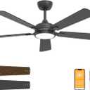 Ceiling Fans with Lights, 52 Inch Black Modern Ceiling Fan with Light and Remote Control, DC Reversible Motor, Noiseless, Dual Fan Blades, 6CCT, Fans for Bedroom, Living Room, Indoor and Outdoor Use