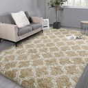 Hutha 8x10 Shag Large Area Rugs for Living Room, Beige and White Modern Super Soft Bedroom Carpet, Moroccan Luxury Geometric Plush Fluffy Rug for Kids Nursery Girls Room Indoor Home Decor