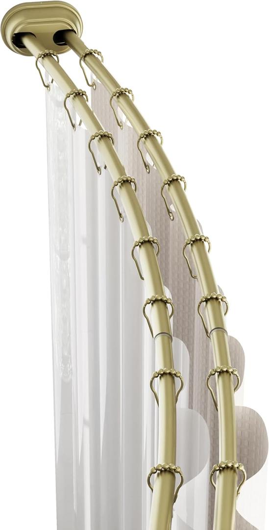 Zenna Home Double Curved Tension Shower Curtain Rod, No Drilling, Adjustable 50 to 72 Inches, Easy to Install Double Shower Rod, Rustproof, Gold