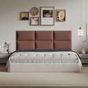 9-Piece Light Brown Upholstered Headboard Queen Size, Tufted Linen Headboard Wall Mounted, Warm Fabric for Inviting Bedroom