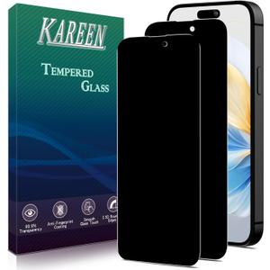 KAREEN 2-Pack Privacy Screen Protector For iPhone 15, iPhone 15 Pro 6.1-Inch Anti Spy Private Tempered Glass Film, 9H Hardness, Easy to Install, Bubble Free, Case Friendly (Black)
