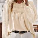 Boho Tops for Women Long Sleeve Shirts Crewneck Flowy Womens Blouses Dressy Casual Lace Hem Clothing Trendy 2026 (L)