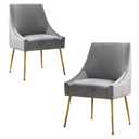 HOLILA Modern Velvet Dining Chairs Set of 2, Contemporary Upholstered Furniture Collection with Polished Gold Metal Legs, Elegant Accent Chairs for Kitchen Living Room(Grey)
