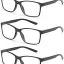 3 x Reading Glasses for Men Large Spring Hinge Readers Blue Light Blocking Computer Eyelgasses (S1, C3, 3 Black)