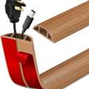 Floor Cord Cover Self Adhesive Cord Hider Floor Extension Cord Covers for Floor Power Cord Protector Cable Management Prevent Cable Trips Cable Cavity 0.47" W x 0.27" H (Light Brown Wood, 20Ft)