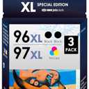 Compatible Inkjet Cartridge Replacement for 96/97 High Yield Printer Ink. Works with Officejet 7310 7210 Deskjet 9800 6988 6980 PhotoSmart 8050 Printers. 3 Pack (Black, Tri-Color). (Packaging May Vary)