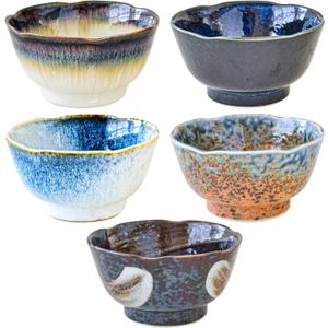 Koudai Small Bowl Set of 5,Deep Ceramic Bowls in Japanese Colors, Perfect for Cooking Prep, Eating,Serving, Stackable and Luxurious Design
