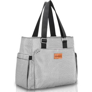 Large Women Lunch Bags/Insulated Adult Lunch Box/Leakproof Cooler Lunch Tote Bag with Storage Pocket. Reusable Lunch Purse for Work Picnic Hiking 12L, Stripe