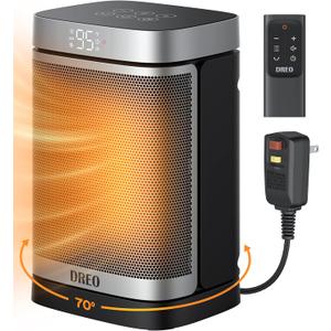 Dreo Space Heater for Bathroom and Indoor, Portable Heater, 1500W Safe and Quiet PTC Ceramic Heater, 40-95F Digital Thermostat, 70Oscillating, Remote, ALCI Safety Plug, 12h Timer, 5 Modes