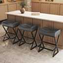 Counter Height Bar Stools Set of 3, Backless 26" Saddle Barstools, Grey
