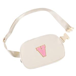 Initial Letter Fanny Pack for Girls,Patch Belt Bag,Toddler Crossbody BagsGifts for 3 4 5 6 7 8 9 10 11 37 Year Old Teens Kids,Christmas Graduation Gifts for Teen Girls (Beige-D)