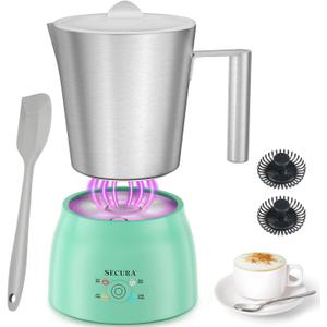 Secura Detachable Milk Frother and Steamer, 17 oz Electric Milk Warmer, 4-in-1 Hot/Cold Foam Maker, Teflon-Free Stainless Steel Jug, Dishwasher Safe for Latte, Macchiato, Hot Chocolate (Green)