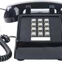 Classic Retro Landline Phone (Mechanical Ringer), Vintage Desk Phone (Hearing Aid Compatible), 2500 Desk Phone,Old Fashion Corded Telephone for Home, Plug and Play, Black