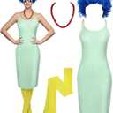 Zoooyawn 5 Pcs Cartoon Halloween Costumes Accessories Set Slip Dress Pantyhoses Wig Funny Eyeglasses Necklace Cosplay Party, XL