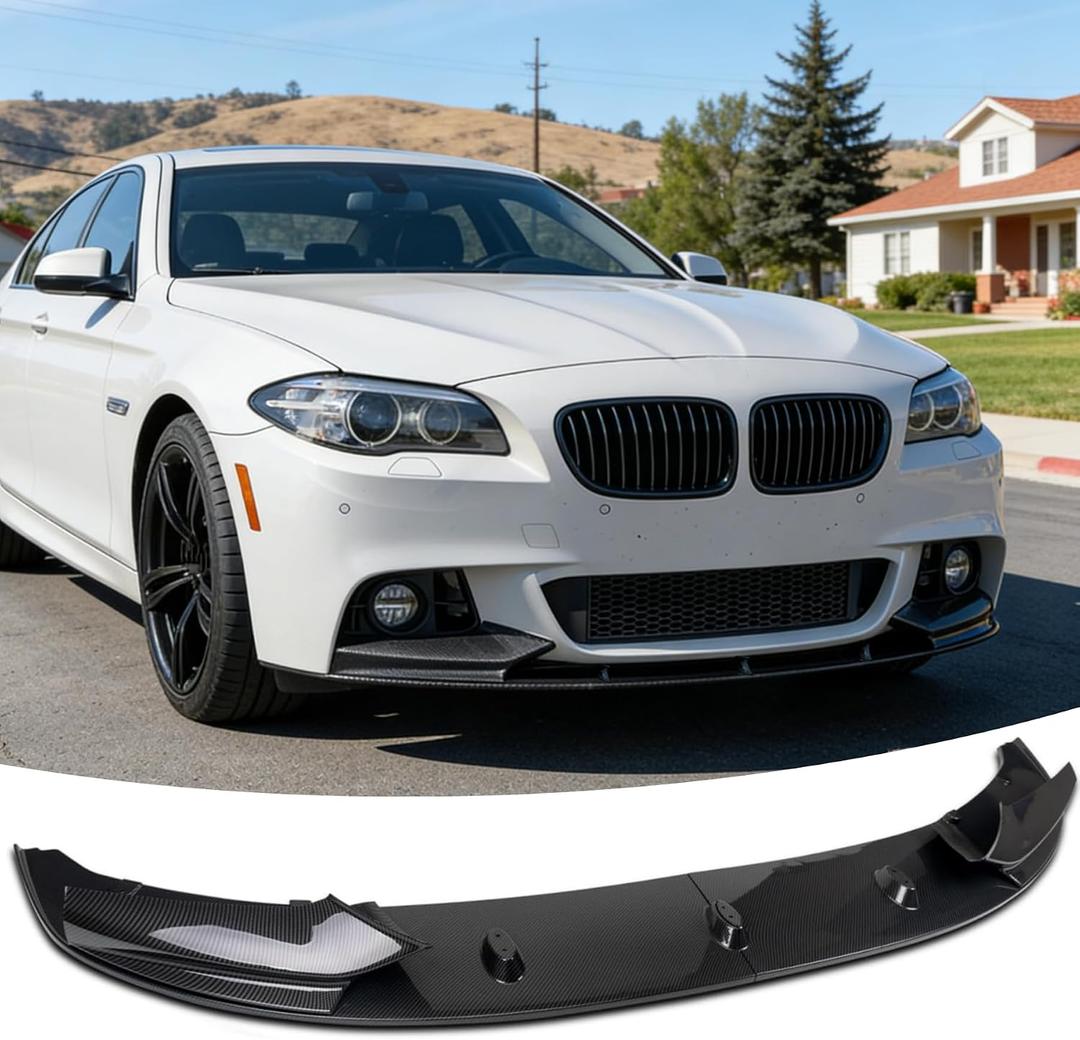 Front Bumper Lip Splitter Spoiler Fit for BMW 5 Series 528i/ 535i/ 535d/ 550i/ F10 M Sport 2011-2016 (M Sport Model Only), Carbon Fiber Style 4pcs Air Chin Body Kit Exterior Accessories