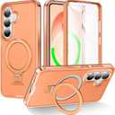 For Samsung Galaxy S26 Plus Case with Magnetic Invisible Stand[Compatible with MagSafe] with Screen Protector Dual Layer Full Body Military Shockproof Translucent Phone Cover-Orange