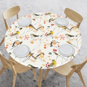 WOAIDY Elastic Round Fitted Tablecloth, Fit Bird Design, Stretchable Polyester Fabric for Kitchen, Dining Party Decor, 45" - 50" Table Cover (Medium) (1)