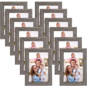 Giftgarden 4x6 Picture Frame Distressed Grey, 4 by 6 Rustic Wood-grain Gray Photo Frames Bulk for Wall or Tabletop, 12 Pack