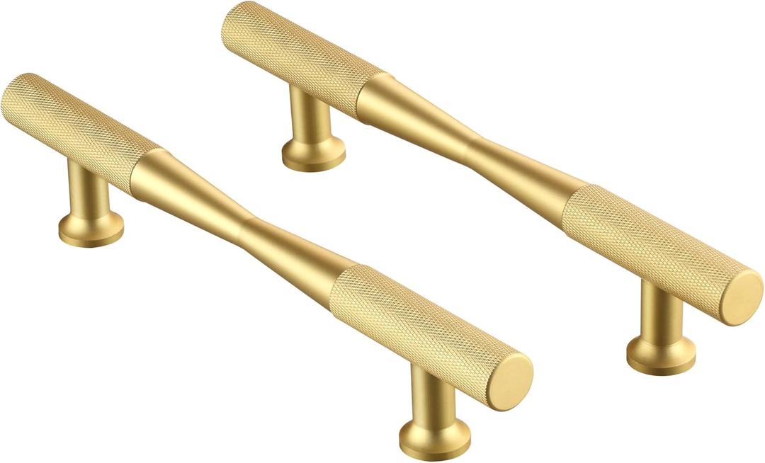 Brushed Brass Cabinet Pulls Kitchen Cabinet Handles - 10 Pack of 192mm Hole Spacing (245mm Length) Knurled Cabinet Pulls Kitchen Cabinet Handles (Gold)
