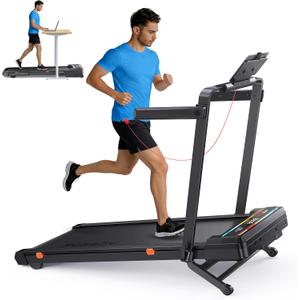 Foldable Walking Pad with 0-15% Auto Incline and Handle Bar, Under Desk Treadmill with 300LBS Weight Capacity, 3.0HP Quiet Treadmills for Home with Speaker, APP & Remote Control