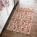 Vintage Floral Rugs for Living Room, 3x5 Washable Area Rug for Bedroom, Soft Low Pile Indoor Non-Shedding Accent Rugs for Nursery Playroom Dinning Room, Red Brown