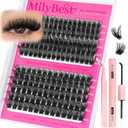 MilyBest Lash Clusters Kit 100D 150D Fluff Cluster Eyelash Extensions 10-18mm Individual Lashes Clusters D Curl Lash Extension Kit, Waterproof Thick Volume Eyelash Clusters with Bond & Seal, Tweezers