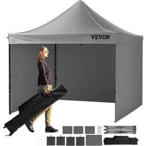 VEVOR 10x10 FT Pop up Canopy with Removable Sidewalls, Instant Canopies Portable Gazebo & Wheeled Bag, UV Resistant Waterproof, Enclosed Canopy Tent for Outdoor Events, Patio, Backyard, Party, Camping (Gray)