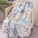 Twin Size Patchwork Quilt Throw Blanket for Couch Sofa Blue Vintage Floral Reversible Lightweight Quilted Bedspread Coverlets Flowers Quilt Soft Garden Comforter Bed Cover for Bed Home Decor
