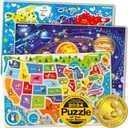 QUOKKA Puzzles for Kids Ages 4-6 - 3 Set Toddler Kids Puzzles Ages 3-5 - Learning United States Games for Childrens 6-8 - Educational Toys for 3 Year Old Boys and Girls - Award Winning (Wooden Maps)