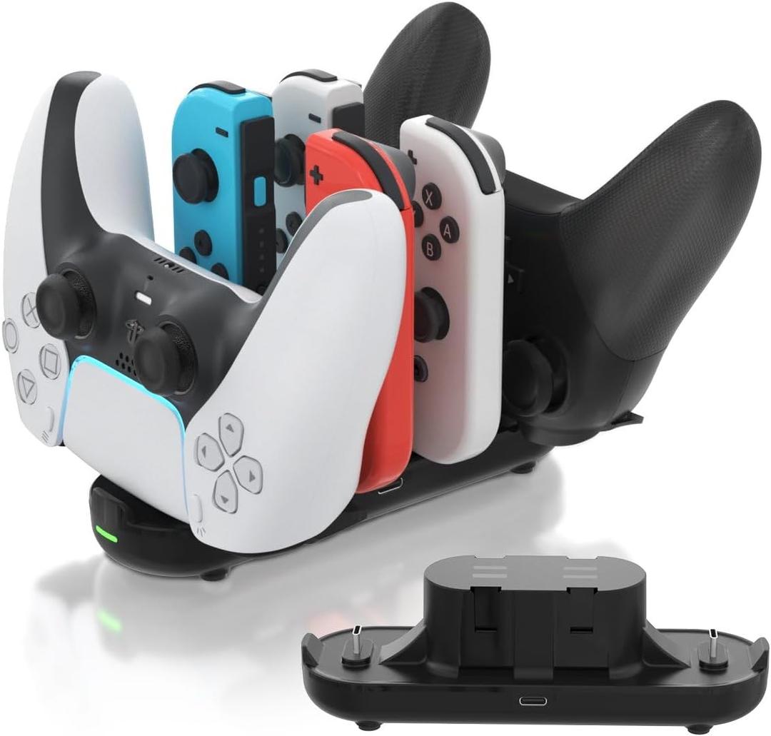 Switch Controller Charger for Nintendo Joy con Charging, Joy-con Charging Dock, 6 in 1 Switch Controllers Charge Dock Station Compatible Nintendo Switch/Pro Controller with Charger Cable & Indicator