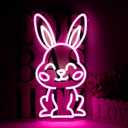 Easter Rabbit Neon Sign for Wall Decor,Dimmable Led Pink Rabbit Neon Signs, USB Powered Rabbit Neon Lights for Children's Room Decoration, Easter Gifts, Birthday Parties Gift