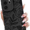 OOK Compatible with Samsung Galaxy S24 Ultra Case, Silicone Black Flowers Floral Rose Cute Pattern, TPU Camera Protection Soft Slim Shockproof Phone Cover for Women Girls- Black Rose