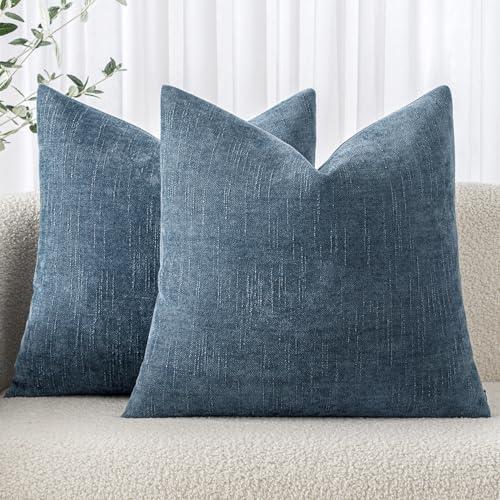 MIULEE Pack of 2 Decorative Throw Pillow Covers Soft Chenille Throw Pillows Solid Textured Cushion Covers for Couch Sofa Bedroom Living Room 20x20 Inch, Dark Grey Blue