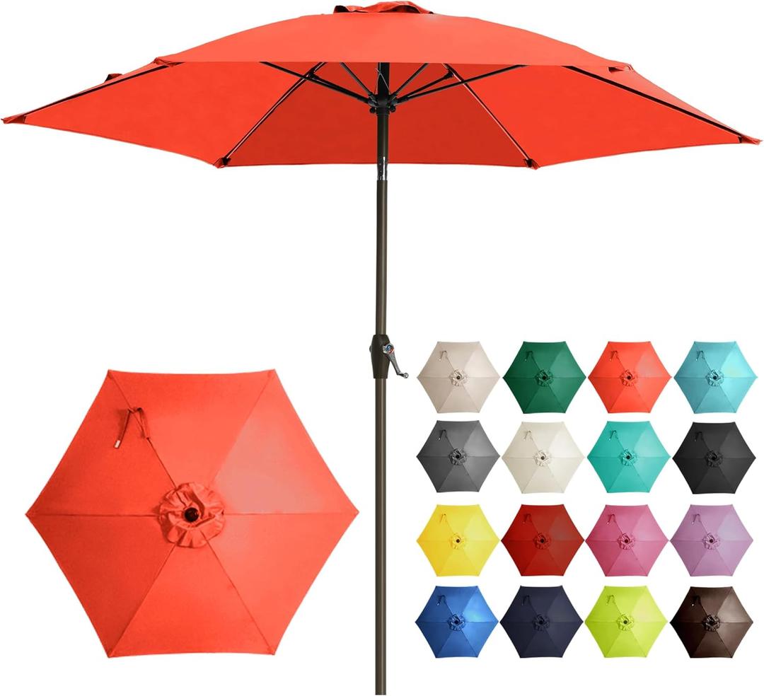 Ayge 7.5FT Large Outdoor Patio Umbrella Market Table Umbrella-UV Resistant, Easy Push Button Tilt and Crank, 6 Sturdy Fiberglass Ribs Heavy-Duty Pool Umbrella for Deck, Backyard,Garden, Yard,Orange