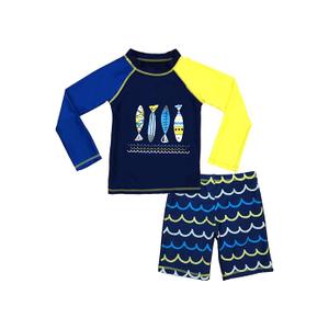 Boys UPF 50+ Long Sleeve Rash Guard and Swim Trunks Outfit Set Toddler to Big Boy Sizes (3-11Years) 5XL