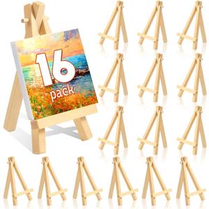 16 Pcs 5 Inch Mini Wood Display Easel, A-Shaped Small Wood Easel for Displaying Small Canvases, DIY Crafts, Photos, Gift, Home Decoration