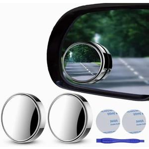 2 pcs Blind Spot Mirrors, 2" Round HD Glass Convex 360° Wide Angle Side Rear View Mirror with ABS Housing for Cars SUV and Trucks, Silver, Pack of 2