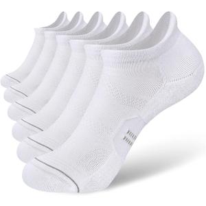 CS CELERSPORT 6 Pack Women's Ankle Running Socks Cushioned Low Cut Tab Athletic Socks (White)