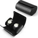 Longjet Watch Roll Travel Case for Men Portable Watches Organizer Box with Removable Velvet Pillow Holder (2 Slot Black Cross)