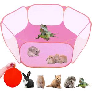 Small Animals Tent,Reptiles Cage,Breathable Transparent Pet Playpen Pop Open Outdoor/Indoor Exercise Fence,Portable Yard Fence (Pink)