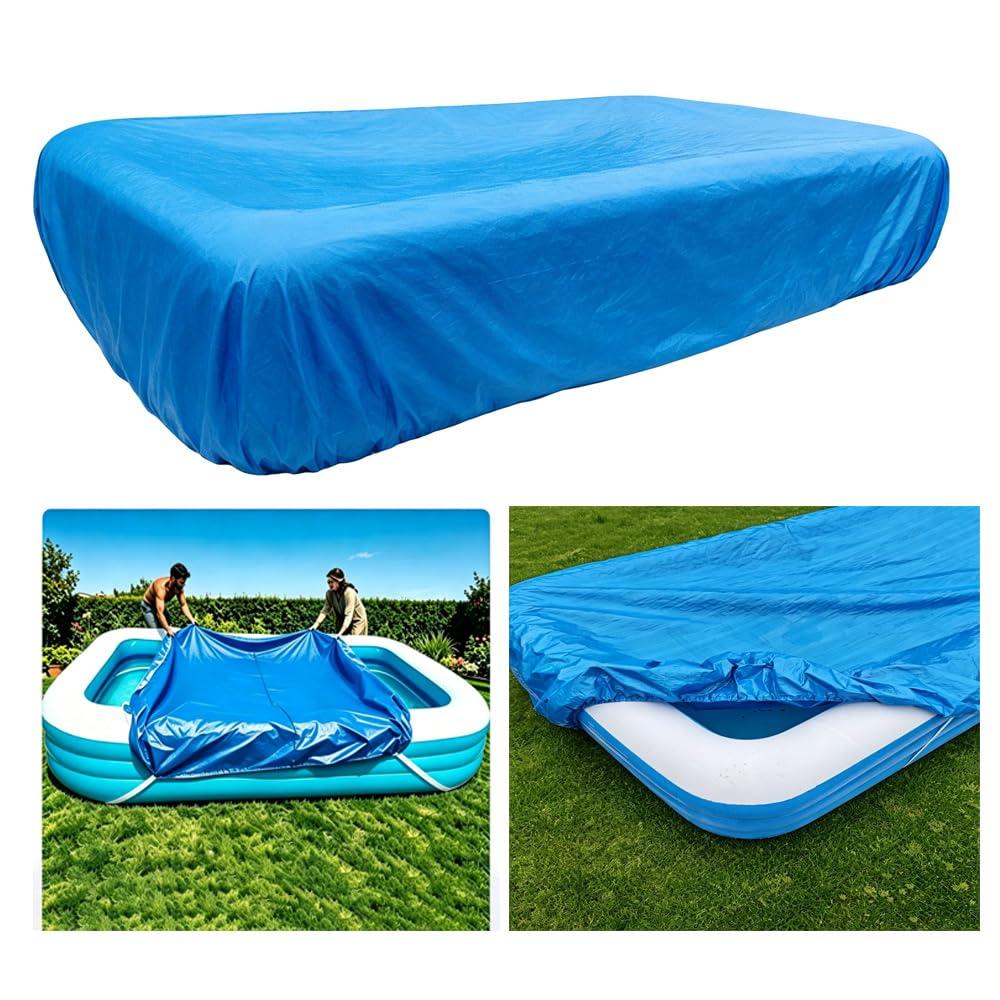 130 x 84 Inflatable Pool Cover for 130in x 72in Blue Rectangle Swimming Pool Rectangular Pool Covers Built-in Elastic Dustproof for Outdoor Paddling Family Pools