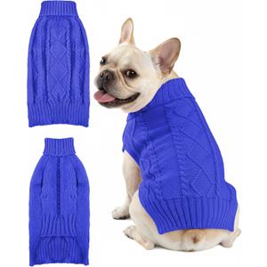 Dog Sweaters for  Dogs Cats, Soft Warm Turtleneck Pullover Solid Cable Knit Fleece Stretch Pet Clothes,Classic Fuzzy Coat for Puppy Girl Boys for Fall Winter Cold Weather (Royal Blue, M)