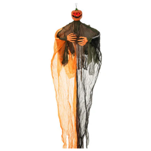 6 Feet Hanging Pumpkin Ghost with Red Glowing Eyes and Bendable Arms