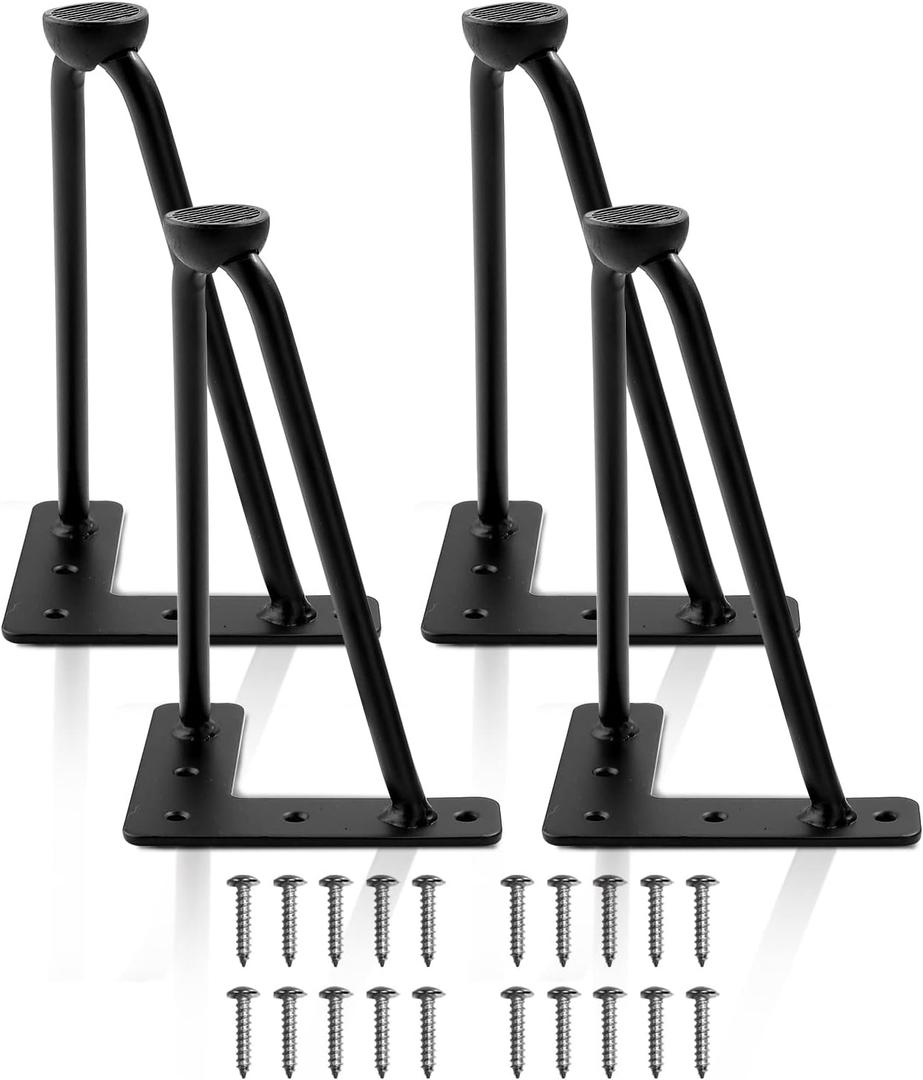 10 Inch Hairpin Legs for Furniture Set of 4, Heavy Duty Industrial Metal Table Legs with 3/8" Black Solid Iron, DIY Hair Pin Legs for Dresser, Bench, Cabinet, Stool with 4 Floor Protectors