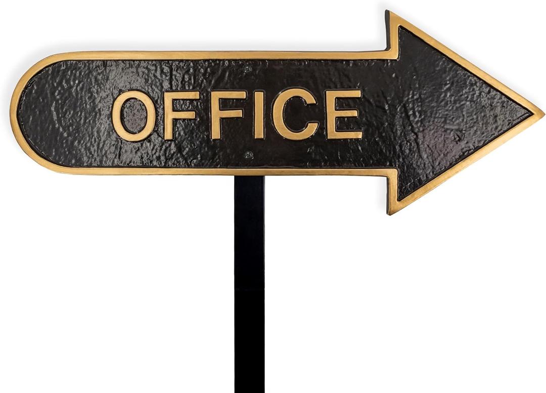 Montague Metal Products 6" x 15.5" Right Arrow Office Statement Plaque Sign with Lawn Stake - Black/Gold